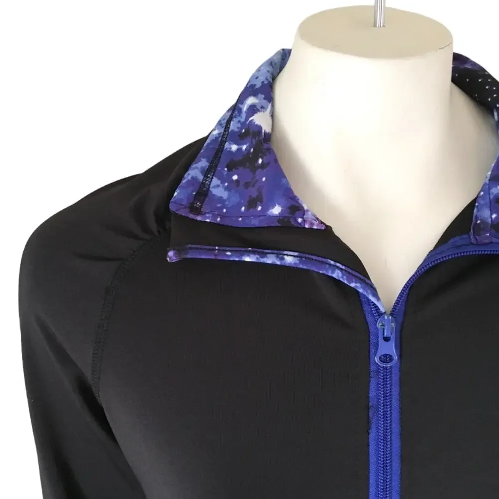 AVIVA Activewear Set Matching Jacket & Shorts in Black Celestial Blue SZ 6